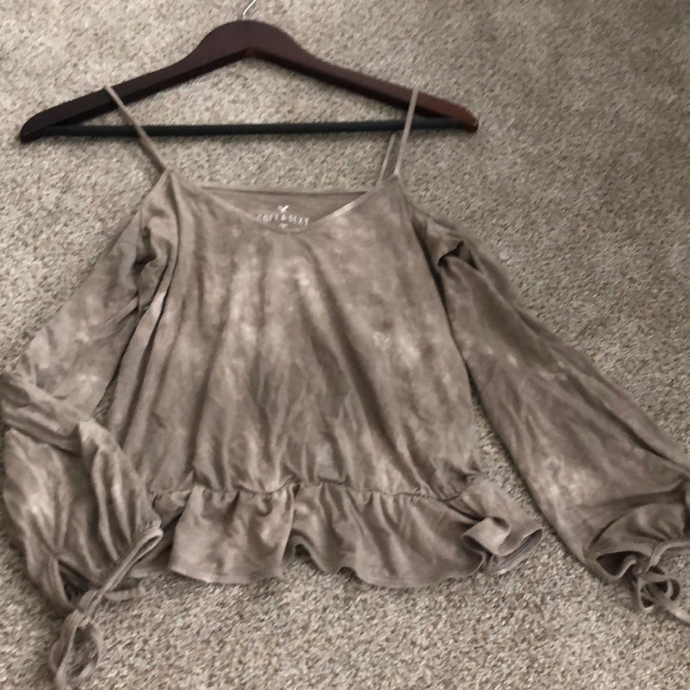 AE Cold Shoulder Tie Dye Ruffle Top